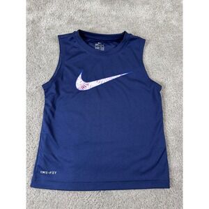 Nike Boys Dri-FIT Navy Blue Graphic Swoosh Sleeveless Tank Top Size 7 L 6-7 YRS
